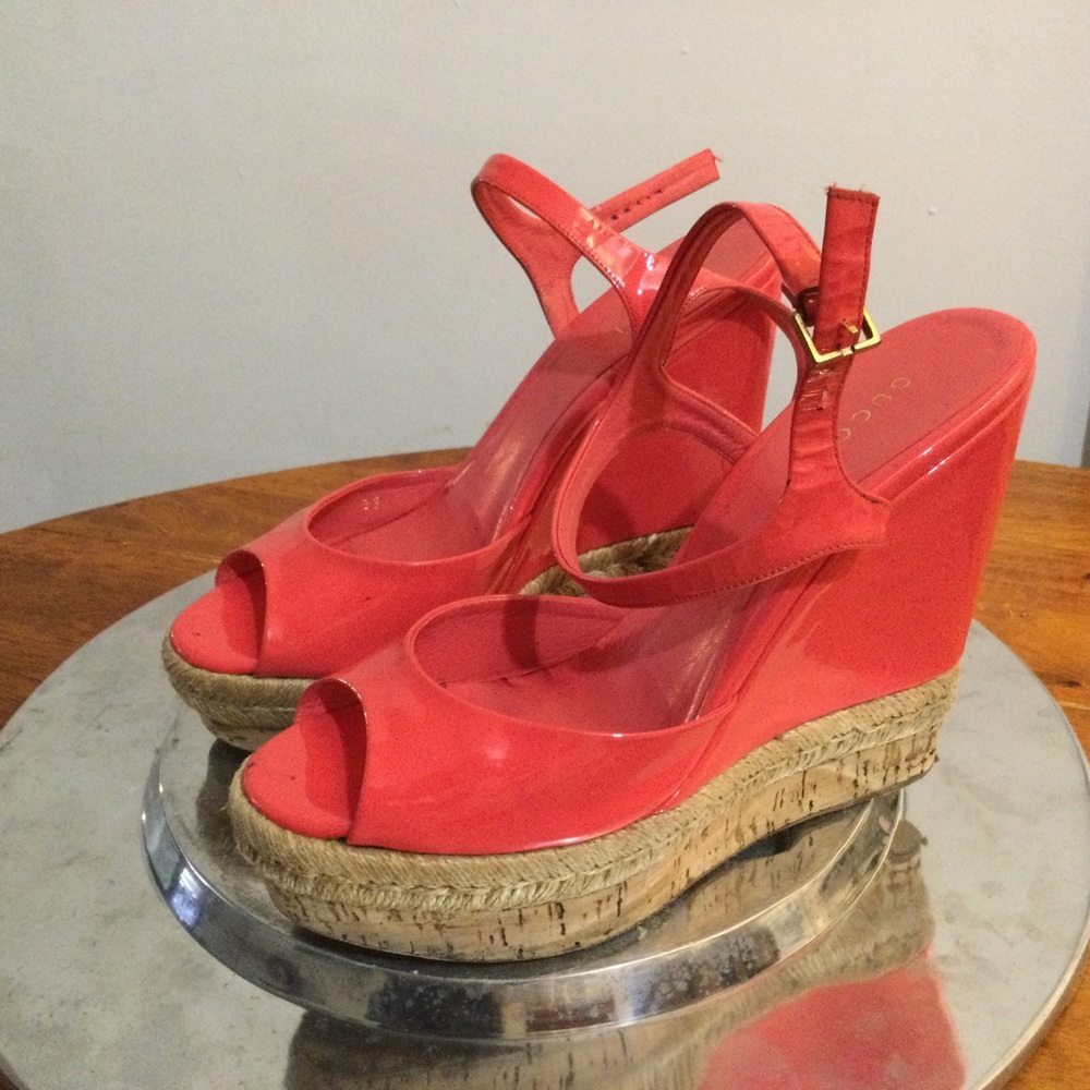 Gucci platform bright colored leather sandals.